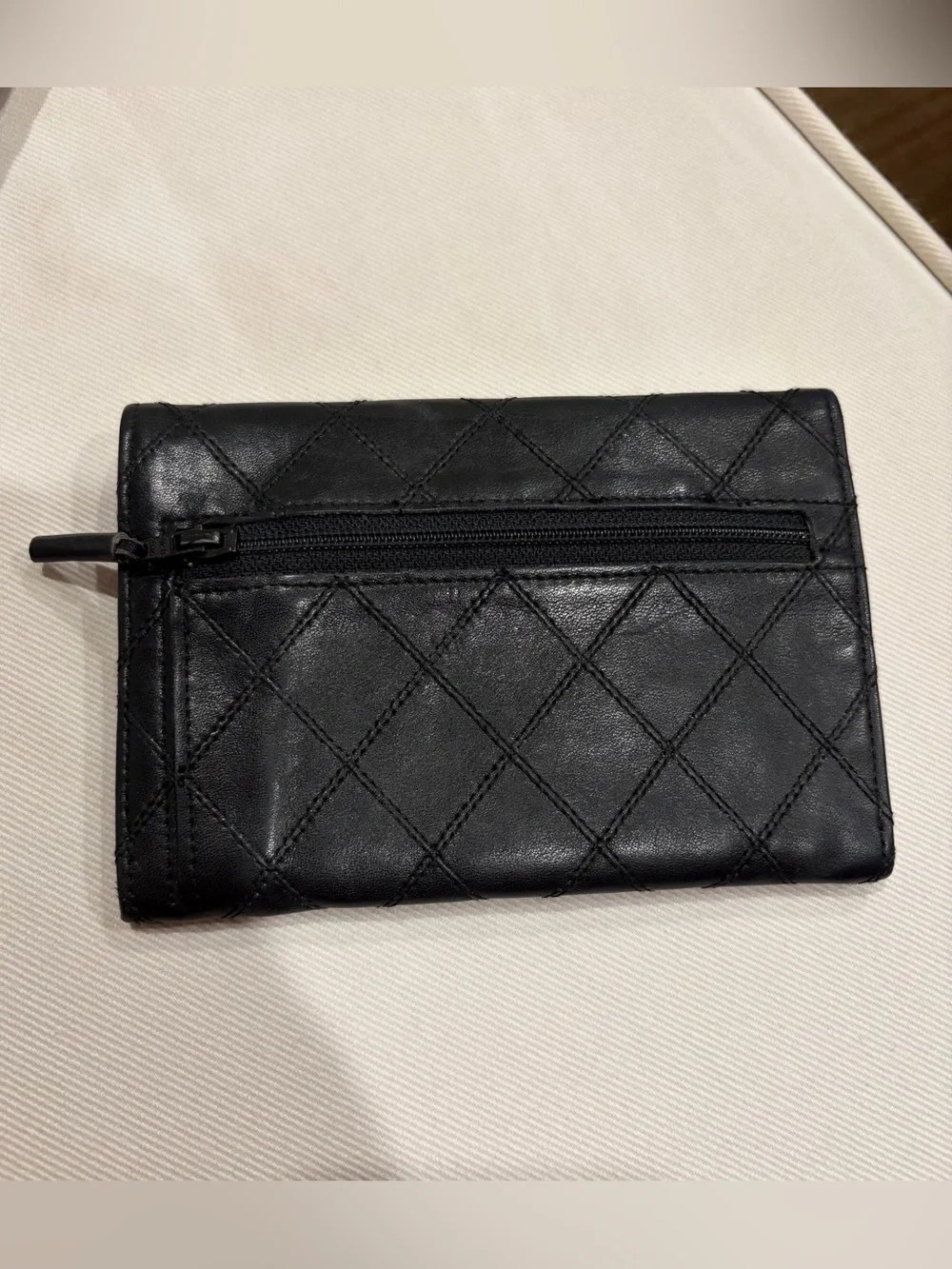 Chanel CC Black Leather Quilted Flap Envelope Wallet Clutch